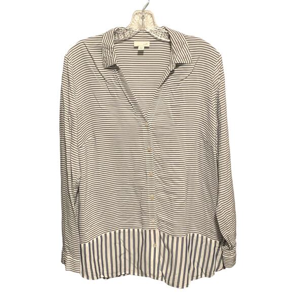 J. JILL Size M Skinny Striped Blue & White Top Button Down Shirt Rayon - Picture 1 of 7